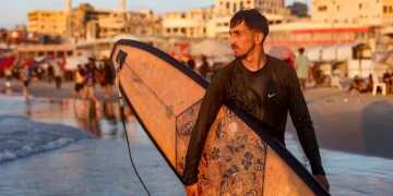 Gaza’s surfers find brief escape from war in Mediterranean waves