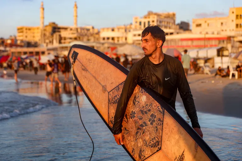 Gaza’s surfers find brief escape from war in Mediterranean waves
